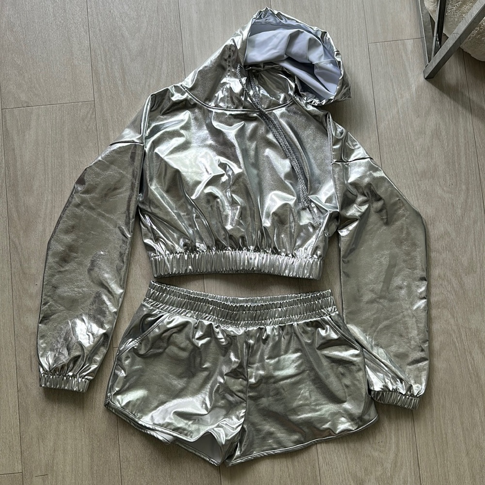 Silver metallic hoodie and shorts